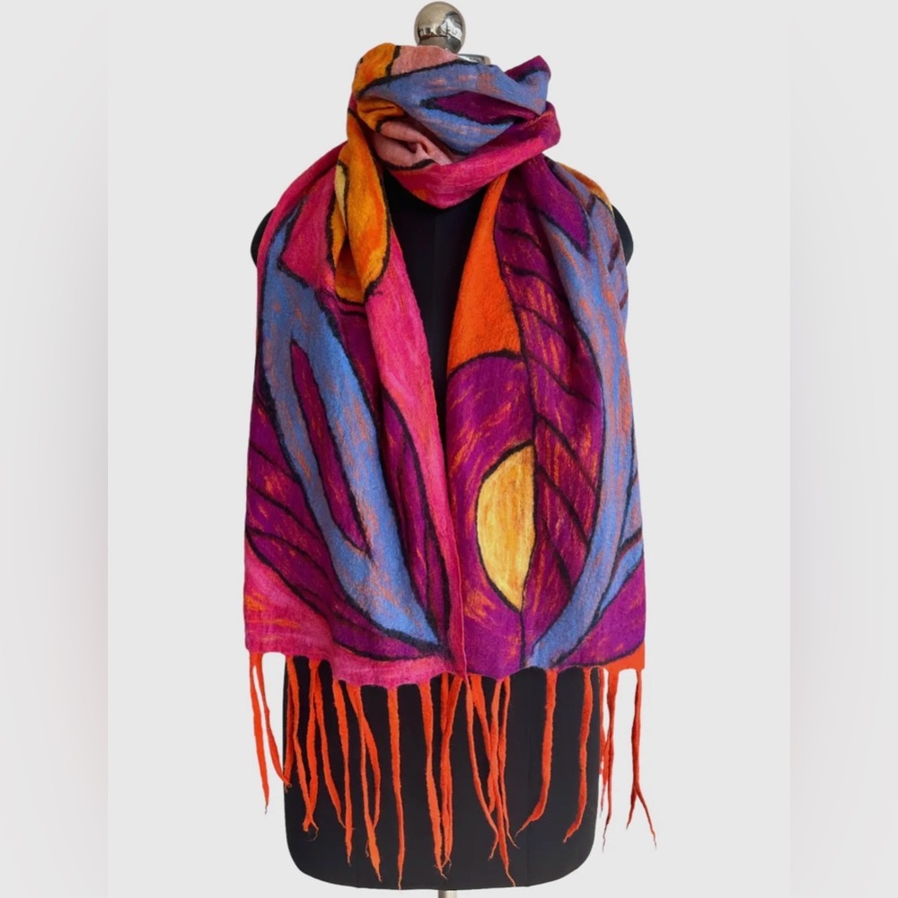 Felted silk merino wool scarf Orange Blue Purple Fair Trade from Nepal
